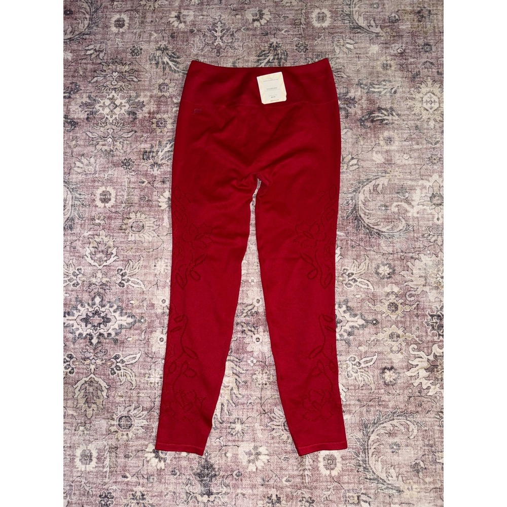 Fabletics High-Waisted Lace Seamless Leggings Floral Lace Deep Red L Short NEW